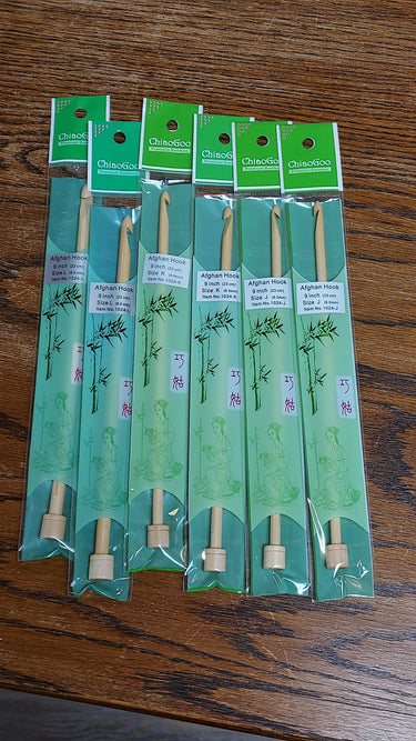 Afghan/ Natural Bamboo Tunisian Hooks - 9" Chiao Goo