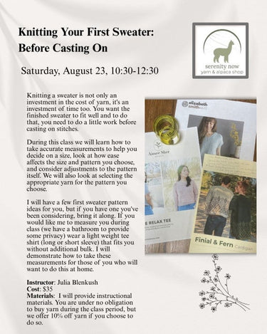 Knit your first Sweater: Before casting on Class