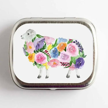 Floral Sheep Stitch Marker Storage Tin-Small Hinge style